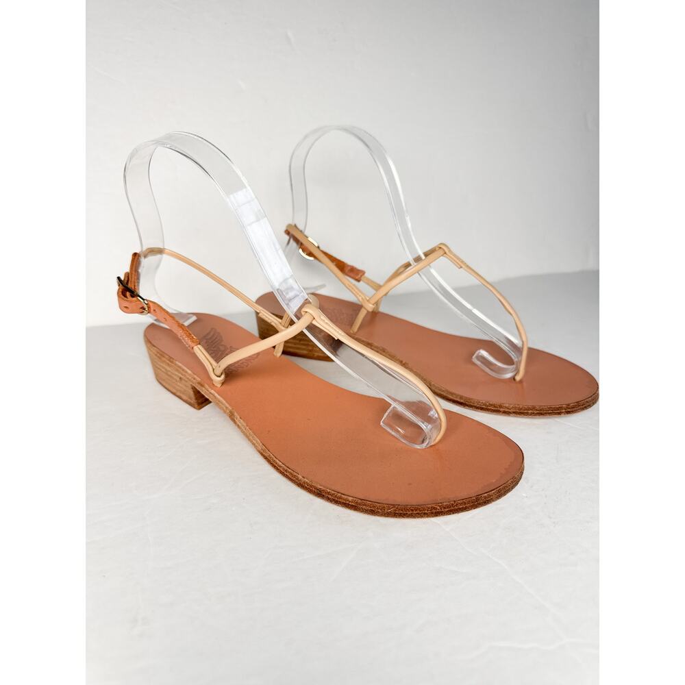 Ancient Greek Sandals Katerina Heel Sandal Tan Leather Strappy Sz 37 Greece